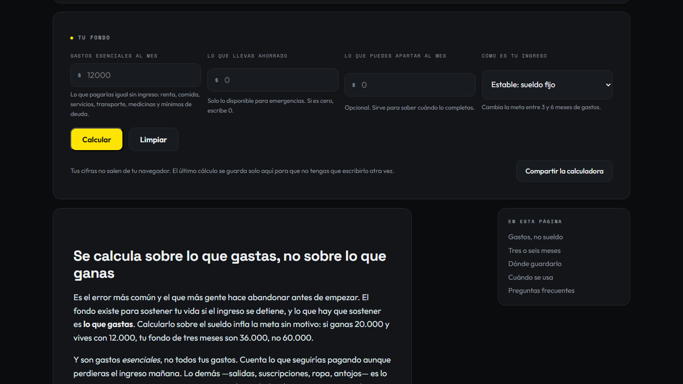 La calculadora de fondo de emergencia del sitio